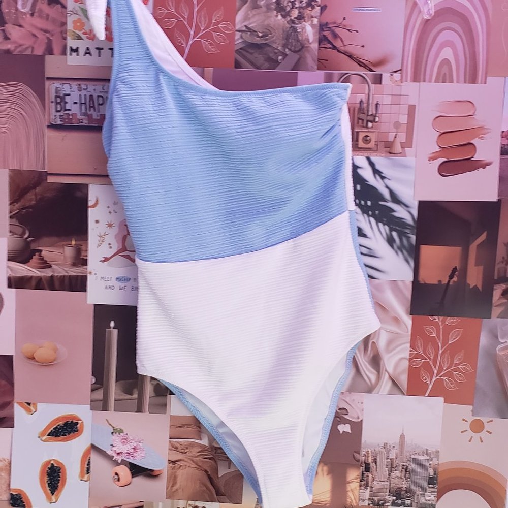 A blue and white  Bathing suit